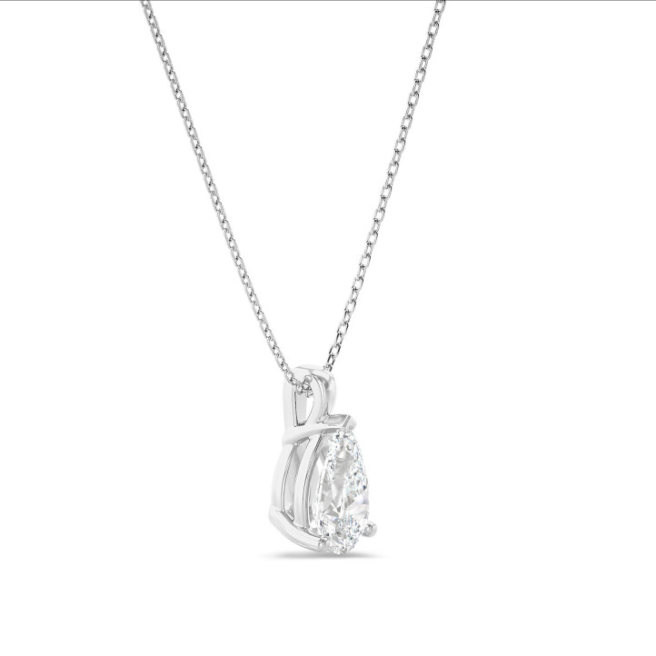 3.00 carat solitaire lab grown pear cut diamond pendant in white gold