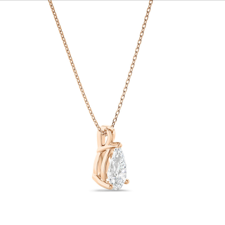 3.00 carat solitaire lab grown pear cut diamond pendant in red gold