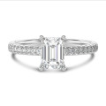 1.00 carat solitaire ring with a lab grown emerald cut diamond in white gold with lab grown side diamonds