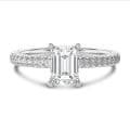 2.50 carat solitaire ring with a lab grown emerald cut diamond in white gold with lab grown side diamonds