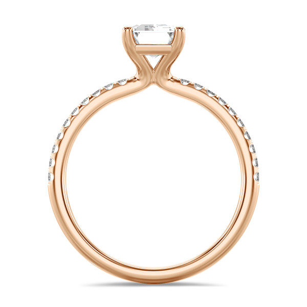 1.00 carat solitaire ring with a lab grown emerald cut diamond in red gold with lab grown side diamonds