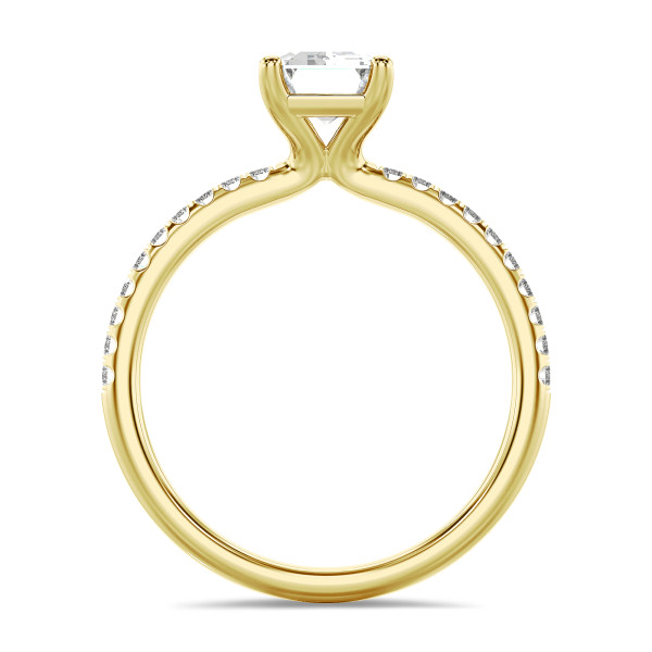 3.00 carat solitaire ring with a lab grown emerald cut diamond in yellow gold with lab grown side diamonds