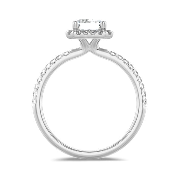 Engagement rings - 3.00 carat solitaire halo ring with a lab grown emerald cut diamond in white gold with round lab grown diamonds