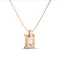 1.00 carat solitaire lab grown emerald cut diamond pendant in red gold