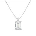 2.00 carat solitaire lab grown emerald cut diamond pendant in white gold