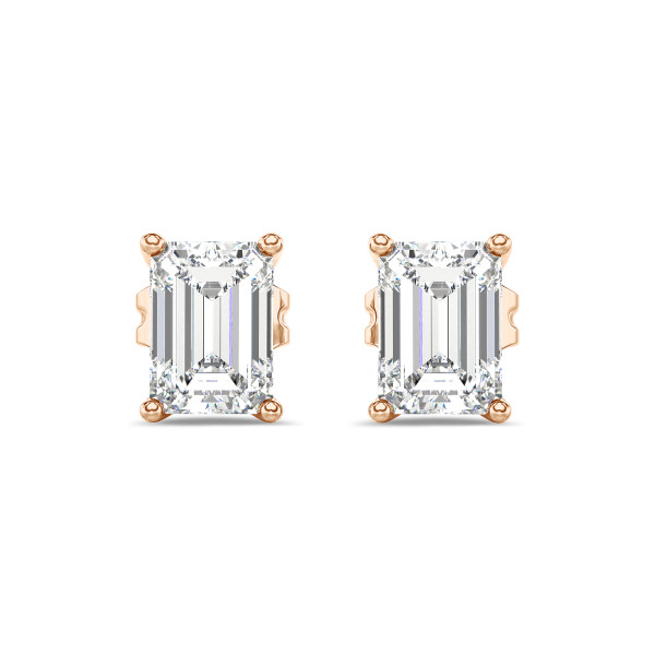 2.00 carat solitaire lab grown emerald cut diamond earrings in red gold