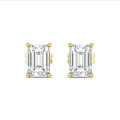 3.00 carat solitaire lab grown emerald cut diamond earrings in yellow gold