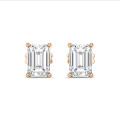 3.00 carat solitaire lab grown emerald cut diamond earrings in red gold