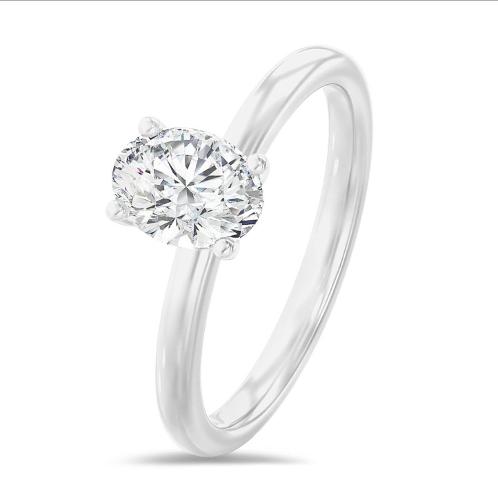 2.00 carat solitaire ring with lab grown oval diamond in white gold