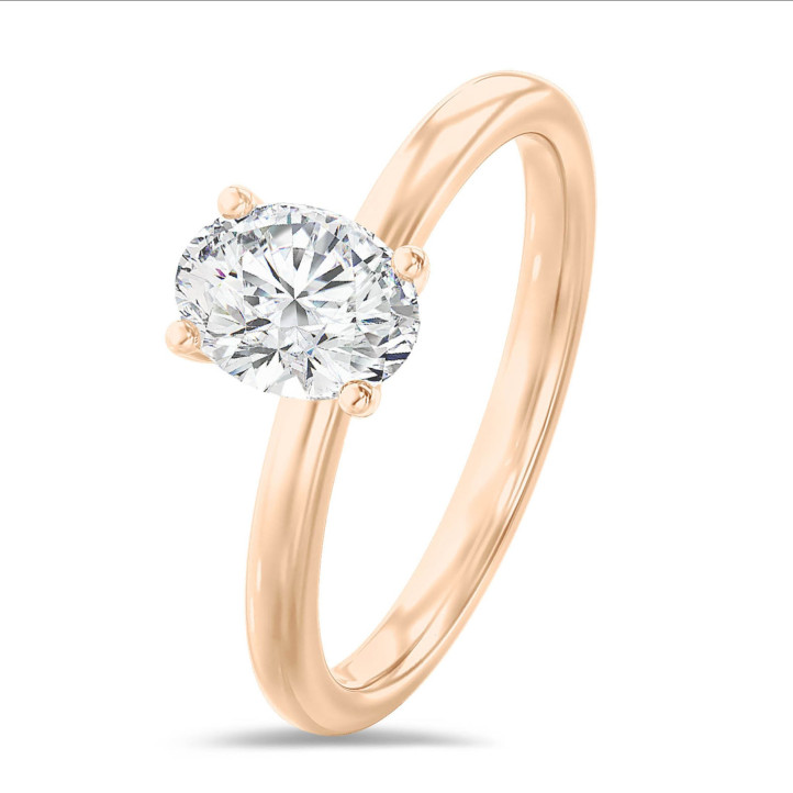1.20 carat solitaire ring with lab grown oval diamond in red gold