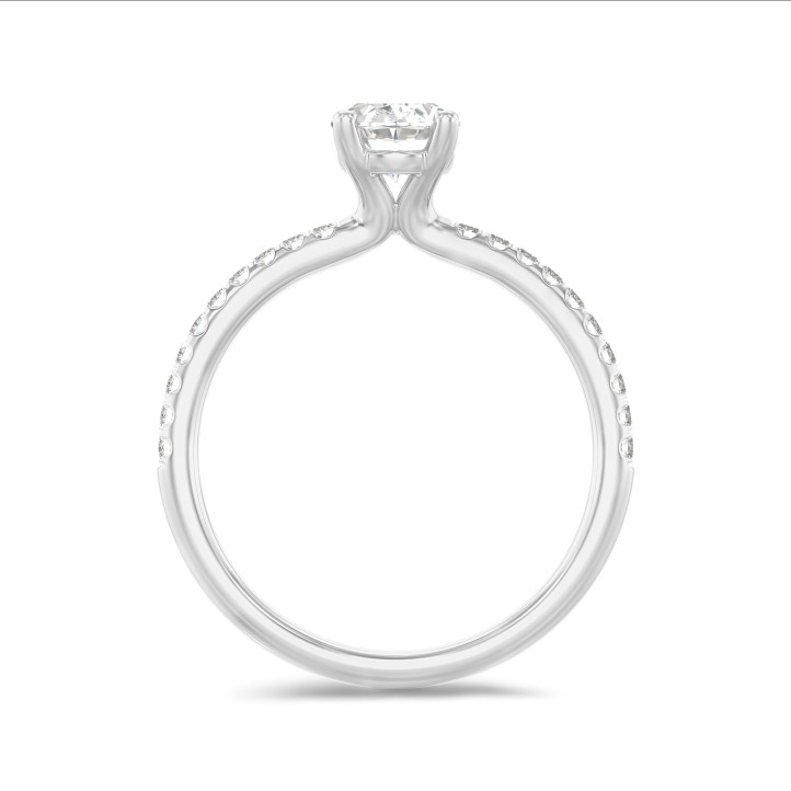 1.50 carat solitaire ring with lab grown oval diamond in white gold with lab grown side diamonds