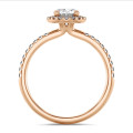 2.00 carat solitaire halo ring with lab grown oval diamond in red gold with round lab grown diamonds