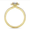1.50 carat solitaire halo ring with lab grown oval diamond in yellow gold with round lab grown diamonds