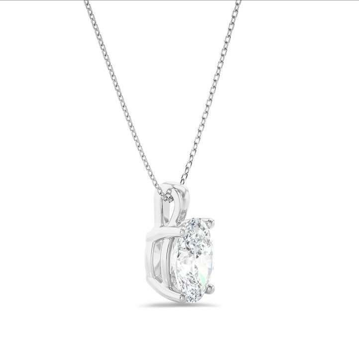 3.00 carat solitaire lab grown oval cut diamond pendant in white gold