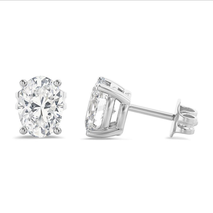 4.00 carat solitaire lab grown oval cut diamond earrings in white gold