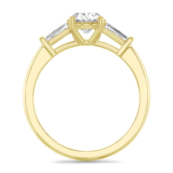 Engagement rings - 1.00 carat trilogy ring in yellow gold with lab grown oval diamond and lab grown tapered baguettes
