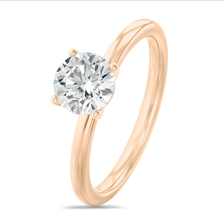 1.00 carat solitaire ring in red gold with round lab grown diamond