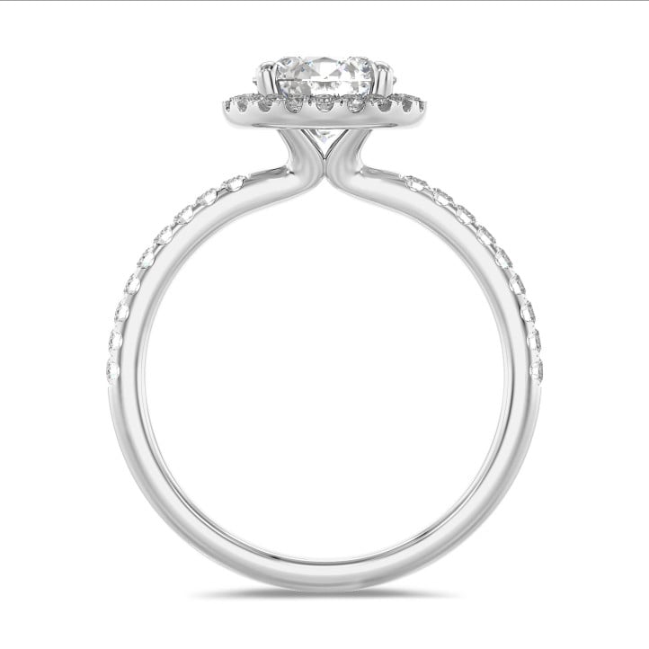 1.50 carat solitaire halo ring in white gold with round lab grown diamonds