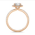 2.00 carat solitaire halo ring in red gold with round lab grown diamonds
