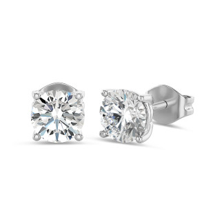 2.00 carat solitaire earrings with round lab grown diamonds in white gold