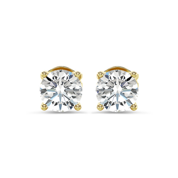 Earrings - 2.00 carat solitaire earrings with round lab grown diamonds in yellow gold