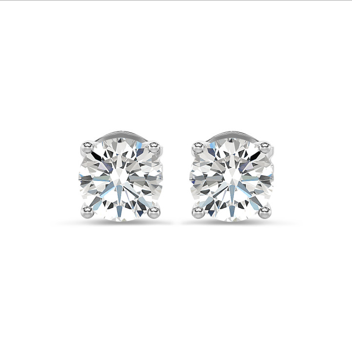 3.00 carat solitaire earrings with round lab grown diamonds in white gold