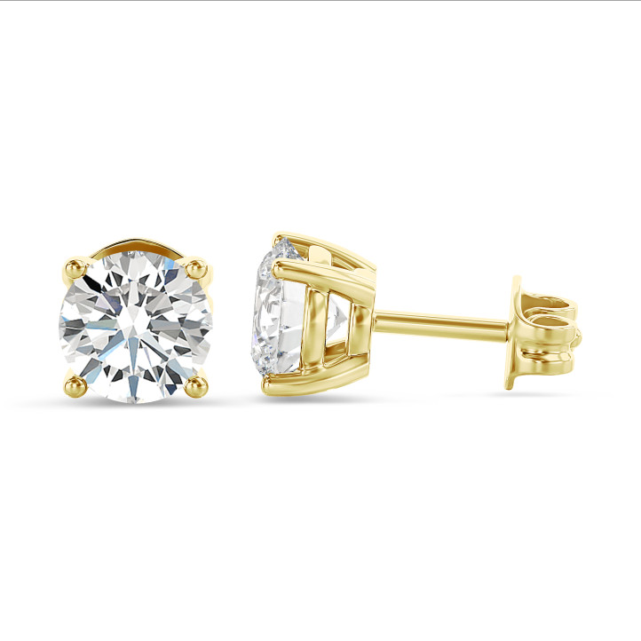 3.00 carat solitaire earrings with round lab grown diamonds in yellow gold