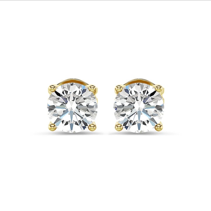 4.00 carat solitaire earrings with round lab grown diamonds in yellow gold