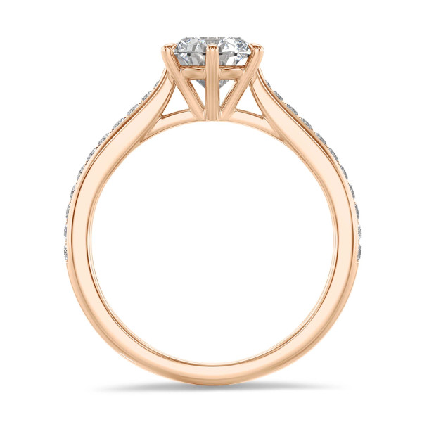 Engagement rings - 1.00 carat solitaire ring in red gold with round lab grown diamond and lab grown side diamonds