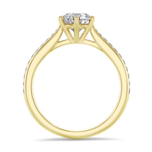 Engagement rings - 1.00 carat solitaire ring in yellow gold with round lab grown diamond and lab grown side diamonds