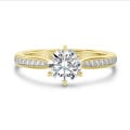 2.00 carat solitaire ring in yellow gold with round lab grown diamond and lab grown side diamonds