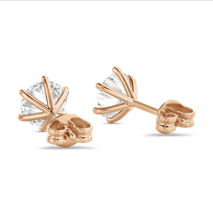 3.00 carat solitaire lab grown diamond earrings in red gold