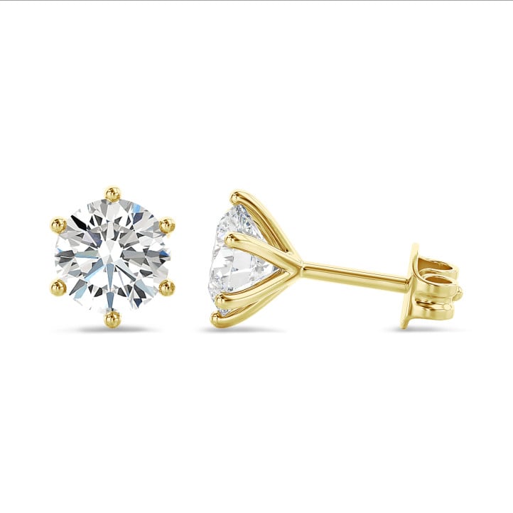 4.00 carat solitaire lab grown diamond earrings in yellow gold