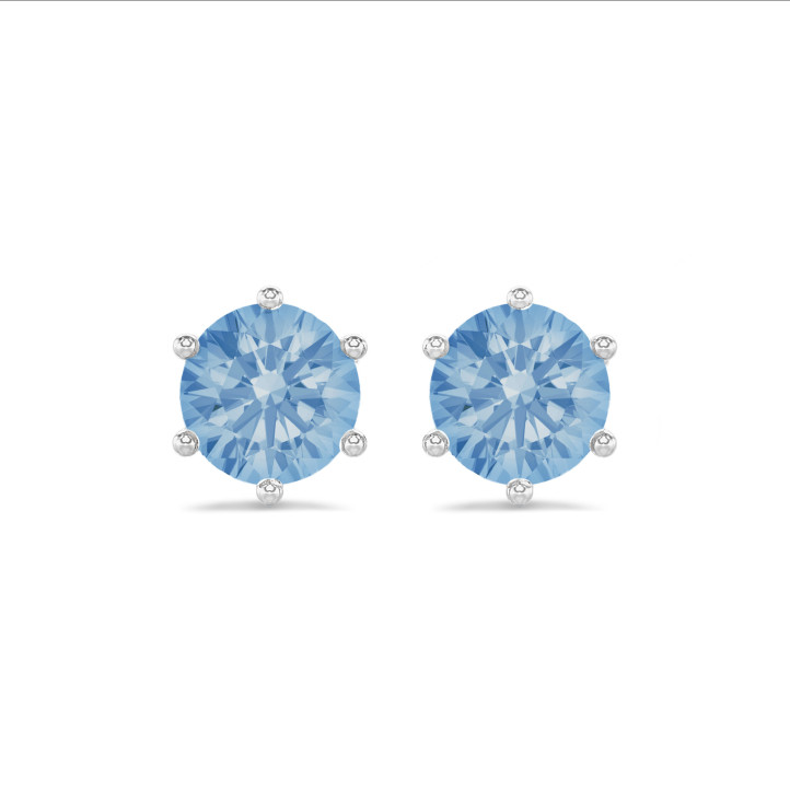 2.00 carat solitaire blue lab grown diamond earrings in white gold