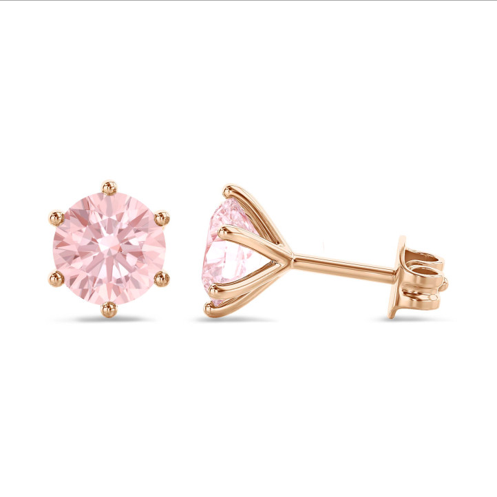 3.00 carat solitaire pink lab grown diamond earrings in red gold
