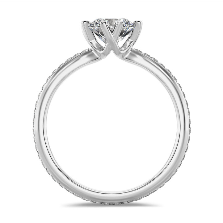 1.00 carat solitaire lab grown diamond ring in white gold with round lab grown diamonds (full set)