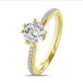 1.00 carat solitaire lab grown diamond ring in yellow gold with round lab grown diamonds (full set)