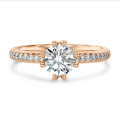 1.20 carat solitaire lab grown diamond ring in red gold with round lab grown diamonds (full set)