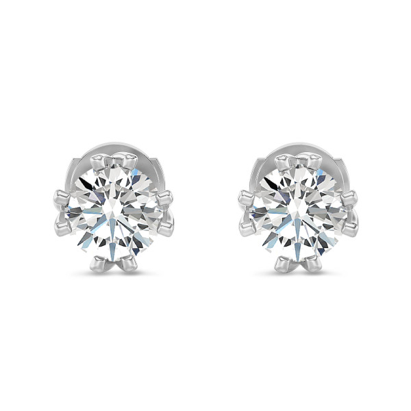 Earrings - 2.00 carat solitaire lab grown diamond earrings in white gold with eight prongs