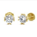 2.00 carat solitaire lab grown diamond earrings in yellow gold with eight prongs