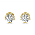 2.00 carat solitaire lab grown diamond earrings in yellow gold with eight prongs