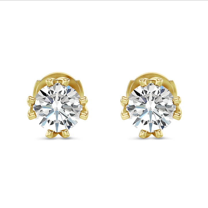 3.00 carat solitaire lab grown diamond earrings in yellow gold with eight prongs