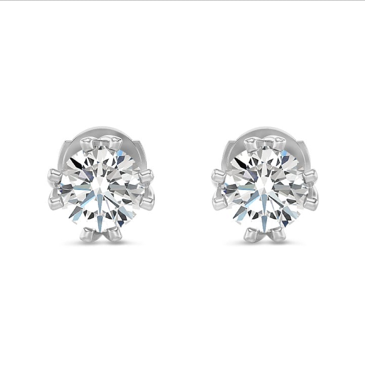 4.00 carat solitaire lab grown diamond earrings in white gold with eight prongs
