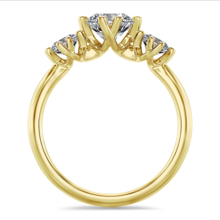 1.60 carat trilogy ring in yellow gold with round lab grown diamonds
