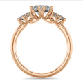 1.60 carat trilogy ring in red gold with round lab grown diamonds