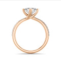 2.00 carat solitaire ring in red gold with lab grown princess diamond and lab grown side diamonds