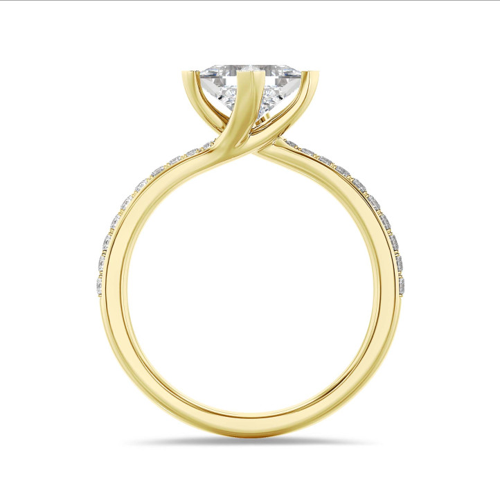 1.50 carat solitaire ring in yellow gold with lab grown princess diamond and lab grown side diamonds