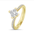 3.00 carat solitaire ring in yellow gold with lab grown princess diamond and lab grown side diamonds