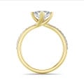 3.00 carat solitaire ring in yellow gold with lab grown princess diamond and lab grown side diamonds