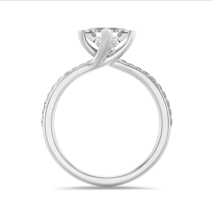 1.00 carat solitaire ring in platinum with lab grown princess diamond and lab grown side diamonds